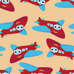 Obraz na płótnie Canvas Seamless pattern texture with Funny cute airplane is flying in the sky. For fabric textile, nursery, baby clothes, background, textile, wrapping paper and other decoration.