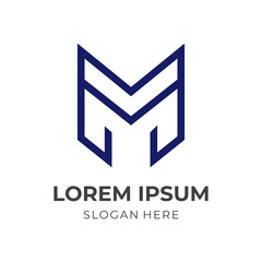 letter M logo design with flat blue color style