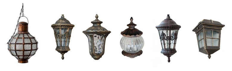 Home outdoor lamps set. Isolated over white background.