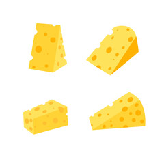 A set of cheese slices.Cheese of various shapes. Dairy products. Flat vector illustration