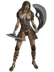 3d illustration of an female figure with a fantasy vampire hunter outfit