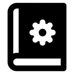 
Gear on booklet, solid icon of instruction book 

