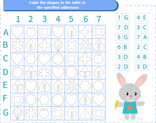  Logic game for children. Find the figures at the address. Color only these shapes