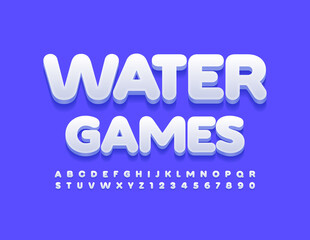 Vector bright logo Aqua Games. Blue Trendy 3D Font. Creative Alphabet Letters and Numbers