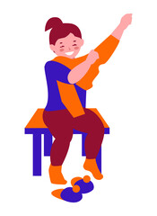 Little girl gets dressed for a walk. Puts on a sweater. Vector illustration in flat cartoon style. Isolated on a white background.