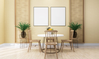 Stylish interior design of teahouse cafe with mock up poster frame