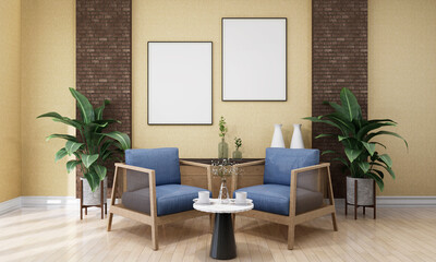 Stylish interior design of teahouse cafe with mock up poster frame