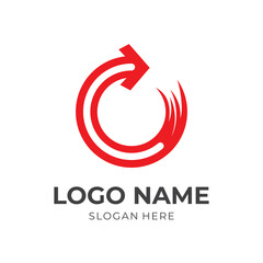 arrow logo design with flat red color style