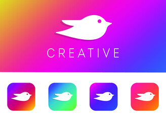 Flying Bird Vector Logo and Icon. Sparrow Modern Logo Design. Fly wing professional icon logotype. Trendy gradient design template for app, web. 