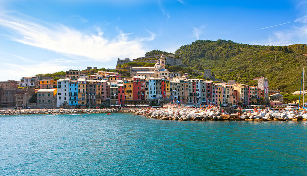Colorful houses on the waterfront of Porto Venere . Liguria, Italy