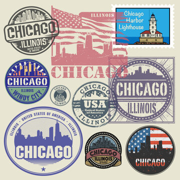 Stamps or labels set with name of Illinois, Chicago