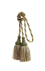 Two golden silk tassels isolated on white background for creating graphic concepts