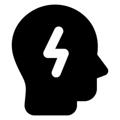 
Bolt inside mind, filled design of brain power icon

