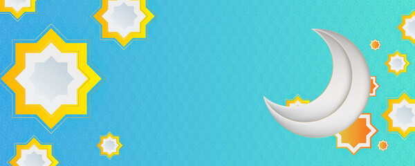 Ramadan greeting card. Ramadan Mubarak background with blue and yellow white color