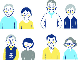 4組のシニアカップル　上半身　セット