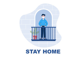 Stay at Home for Quarantine or Self Isolation to Reduce the Risk of Infection To Prevent Coronavirus. Vector Illustration