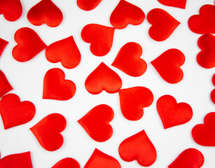 group of red hearts on white background