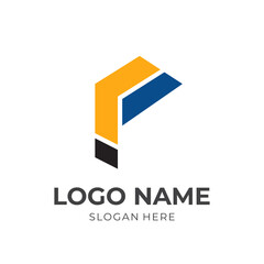 letter F logo design with flat blue and yellow color style