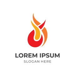 abstract fire logo design with flat red and yellow color style