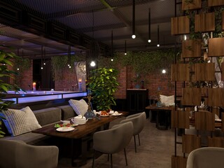 restaurant, interior visualization, 3D illustration