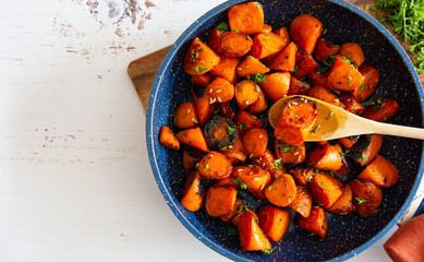 Pan fried glazed carrots 
