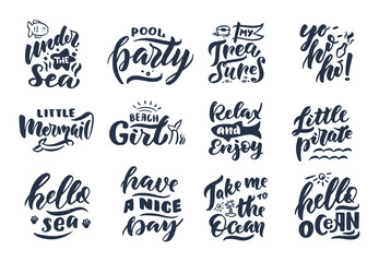 Fototapeta premium Set of vintage is about Ocean party emblems and phrases.