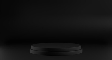 Empty black podium for display product. 3D rendering.