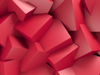Red chaotic cubes structure. Abstract design background