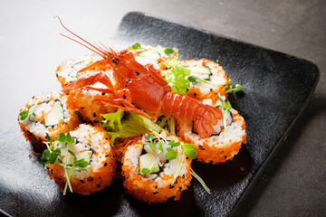 sushi with crayfish and avocado
