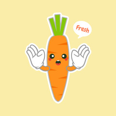 cute and kawaii Carrot character. Balloon sticker. Cool vegetable. Vector illustration. Carrot clever nerd character on a color background. Healthy food concept. 