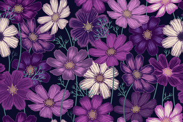Nahtloses Frühlingsblumenmuster. Blühende Plfanzen. Vintage-Vektor. © marinavorona
