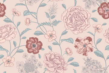 Blumen pastellfarbener Hintergrund. Vektor. Jahrgang. © marinavorona