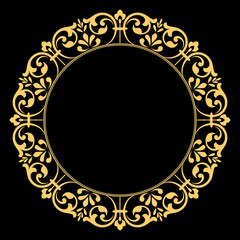 Decorative frame Elegant vector element for design in Eastern style, place for text. Floral golden border. Lace illustration for invitations and greeting cards.