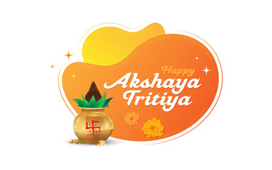 Happy Akshaya Tritiya Sticker Banner Design Background Template with Pooja Kalash