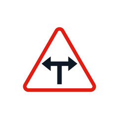T intersection Traffic Sign, T-intersection road sign Vector icon, isolated on white background