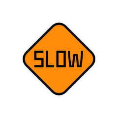 Slow Down yellow road sign icon, isolated on white background