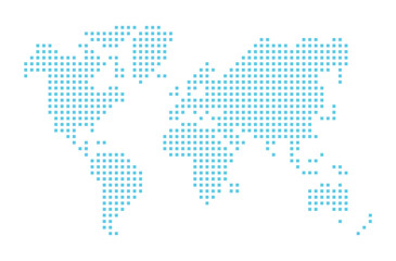 Simplified world map drawn with square dots . Vector illustration.