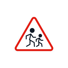 Caution Children Crossing Road Sign icon, isolated on white background