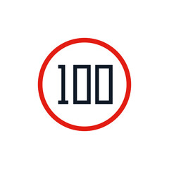100kph speed limit sign, Speed Limit 100 Traffic Sign icon, isolated on white background