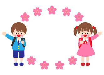 小学生　男の子　女の子　桜　フレーム