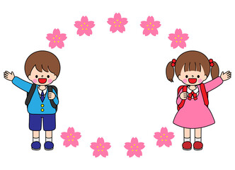 小学生　男の子　女の子　桜　フレーム