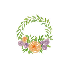 Watercolor hand drawn floral wreath design