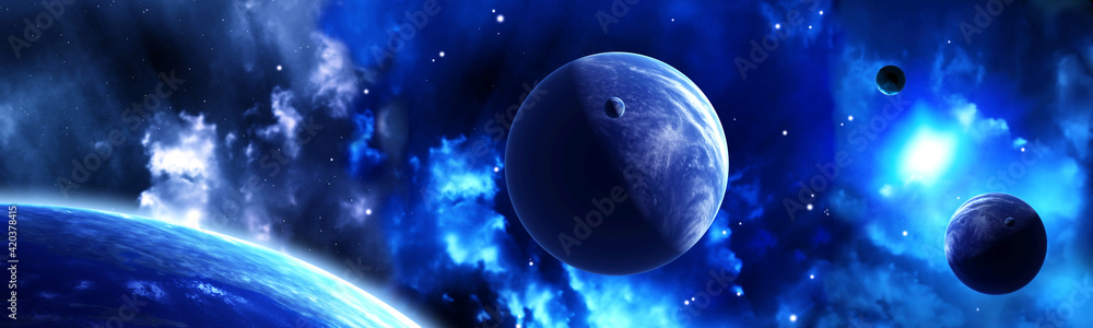 Canvas Prints space scene with planets and nebula