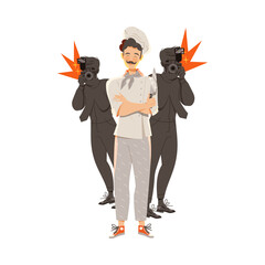 Moustached Man as Super Chef in Toque and Jacket Posing with Knife Vector Illustration