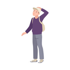 Man Tourist Character with Backpack on Excursion or Sightseeing Tour Vector Illustration