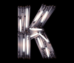 Fluorescent Lamp font. Letter K.