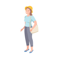 Woman Tourist Character with Bag on Excursion or Sightseeing Tour Vector Illustration