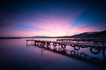 Fototapeta na wymiar Sea sunset. Magnificent long exposure sea sunset at the Black sea coast.