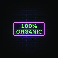 100 % organic neon sign vector