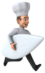 Fun 3D cartoon chef surfing